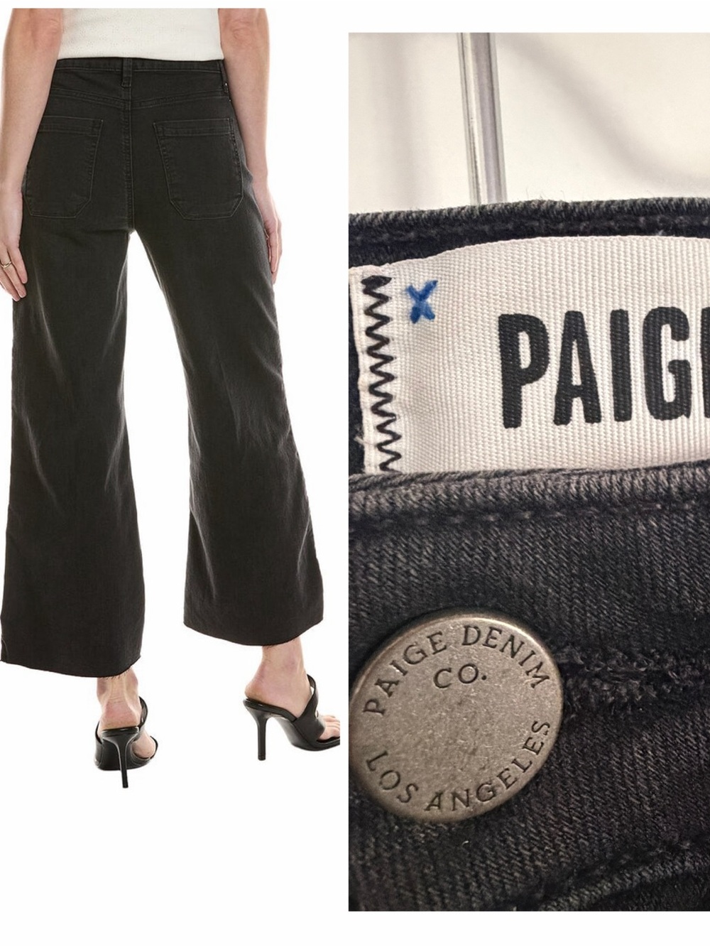 PAIGE Women’s Genesse Crop Vintage Black Wide-Leg Jeans size 31 Stretch Soft